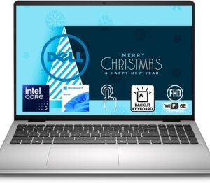71KkH5MITLL._AC_SL1500_.jpg Dell 16 Inch FHD+ Touchscreen Laptop with Backlit Keyboard | Intel Core 5 120U, 10 Cores, Up to 5GHz | 16GB DDR5 RAM, 512GB Storage | WiFi 6E | Windows 11 | Silver Metal | Microsoft Copilot AI